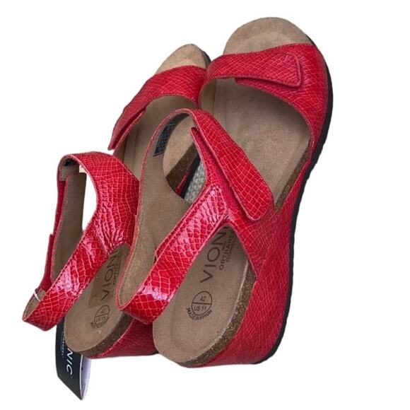 VIONIC 11 Sandals 11 Retro Wedges low heel Comfort Adjustable Patent Leather - Picture 4 of 10